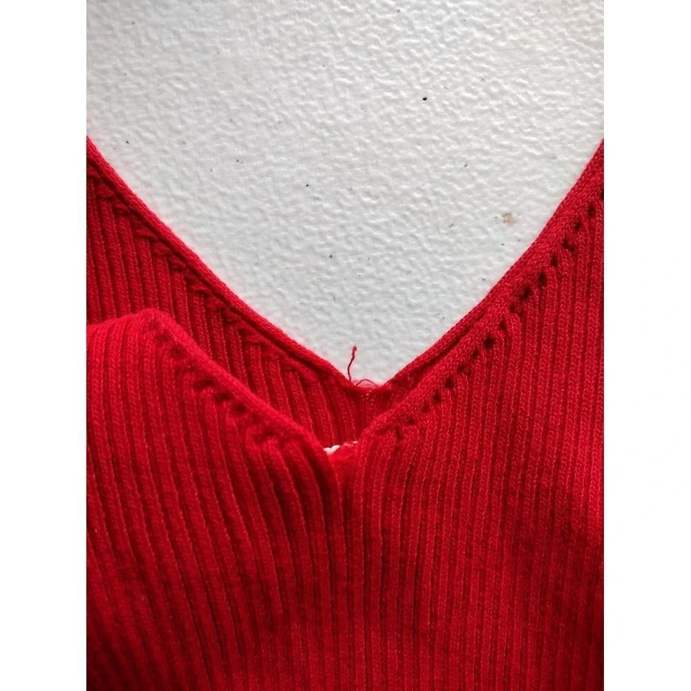 Love Tree Red V‎ Neck Ribbed Bodycon Dress with Side Stripes Size L